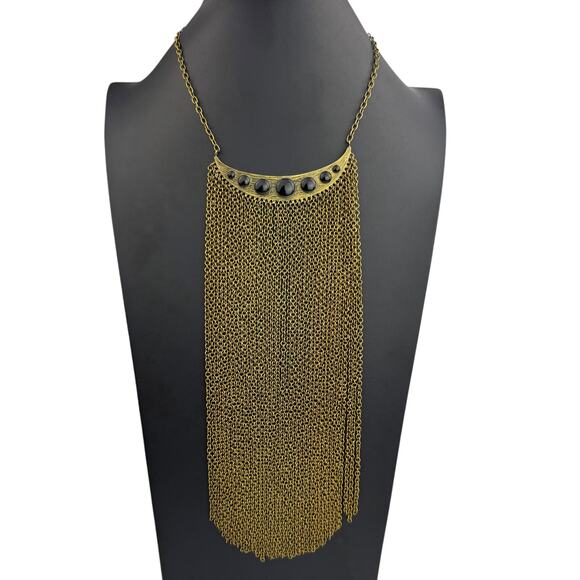 Willow House Ibiza Fringed Bib Necklace by Sara Blaine Black Resin Statement NWT - Picture 1 of 10